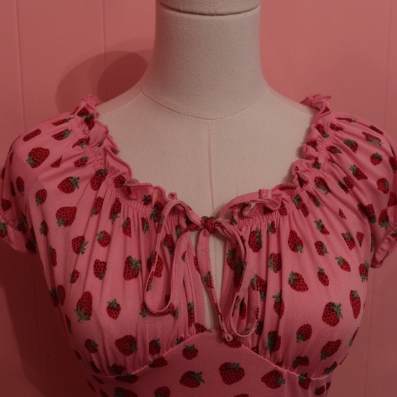 Pink Strawberry Print Women's Top - Picture 3 of 4